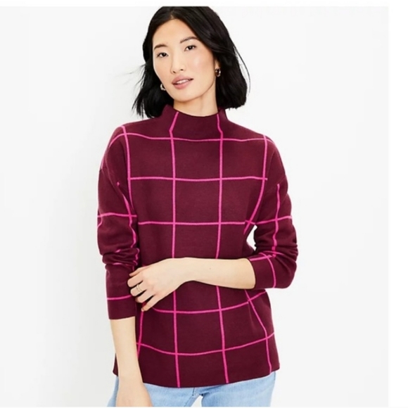 LOFT Sweaters - Loft Windowpane Mock Neck Tunic Sweater Medium